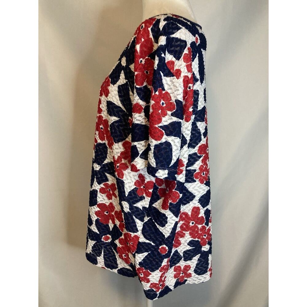 Womens Alfred Dunner Blue/Red/White Floral Short Sleeve Top XL Lined Square Neck - Picture 4 of 8